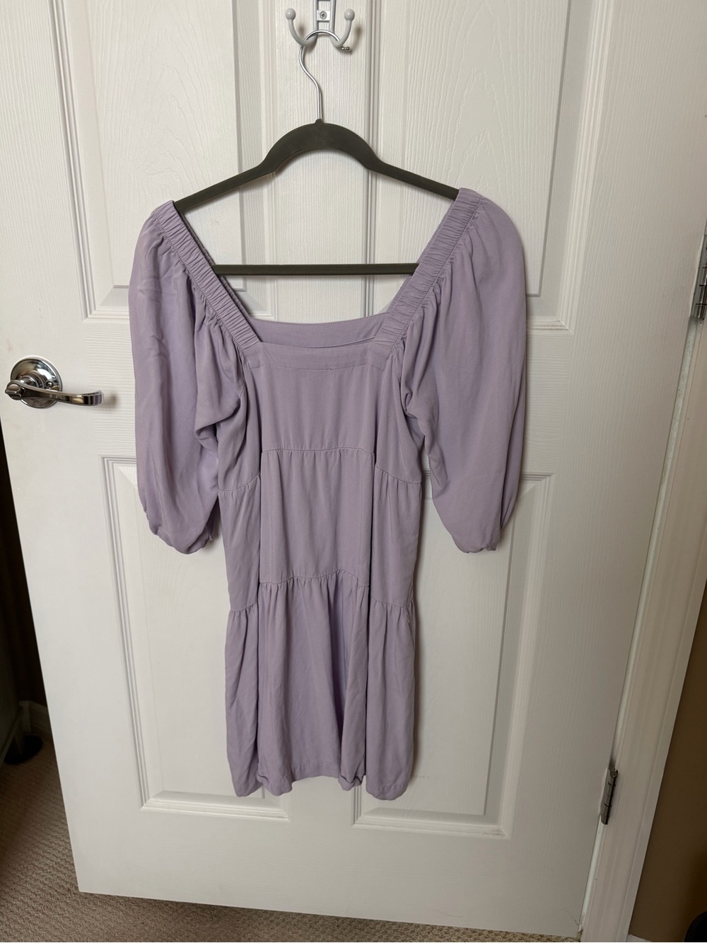 Shinestar Lilac Puff-Sleeve Square-Neck Tunic Top size Small